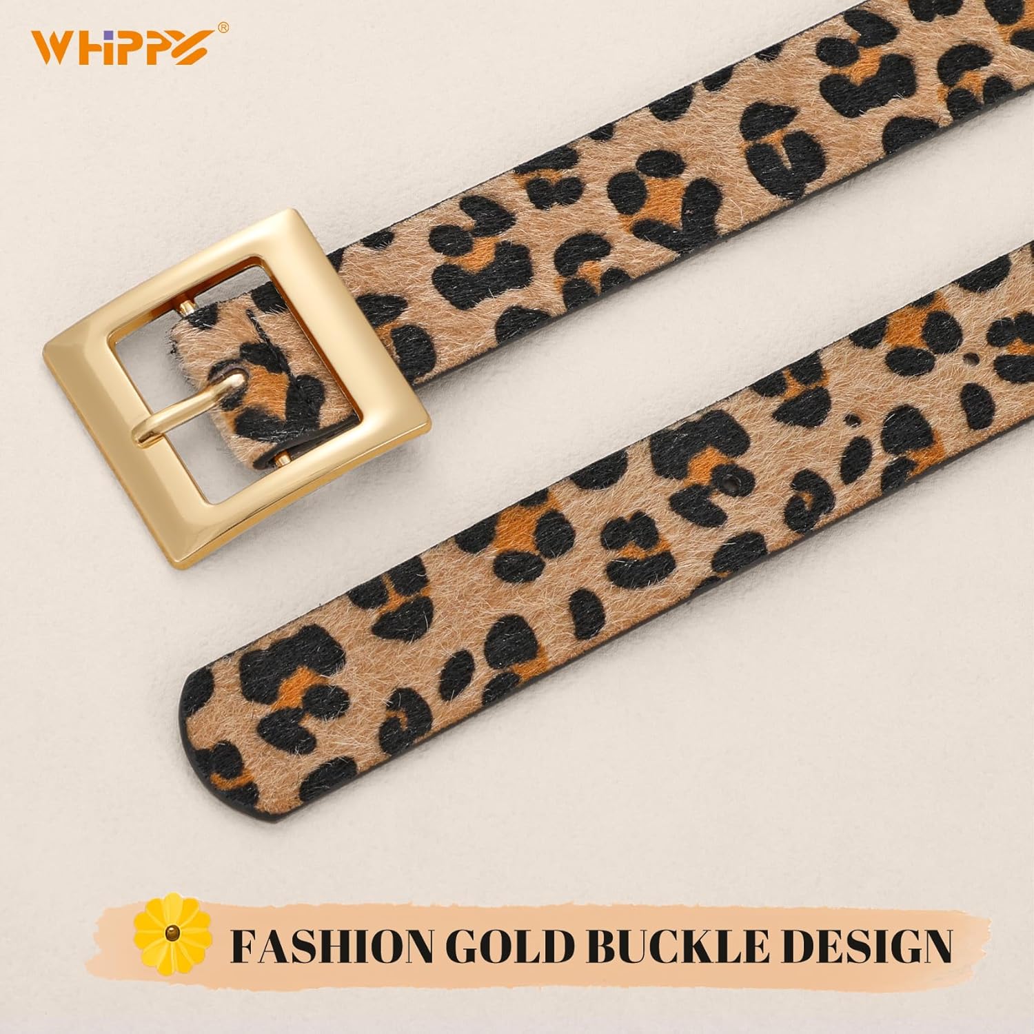 WHIPPY Women Fashion Leather Belt for Jeans Pants Dress Ladies Black Belts with Square Gold Buckle - Image 3