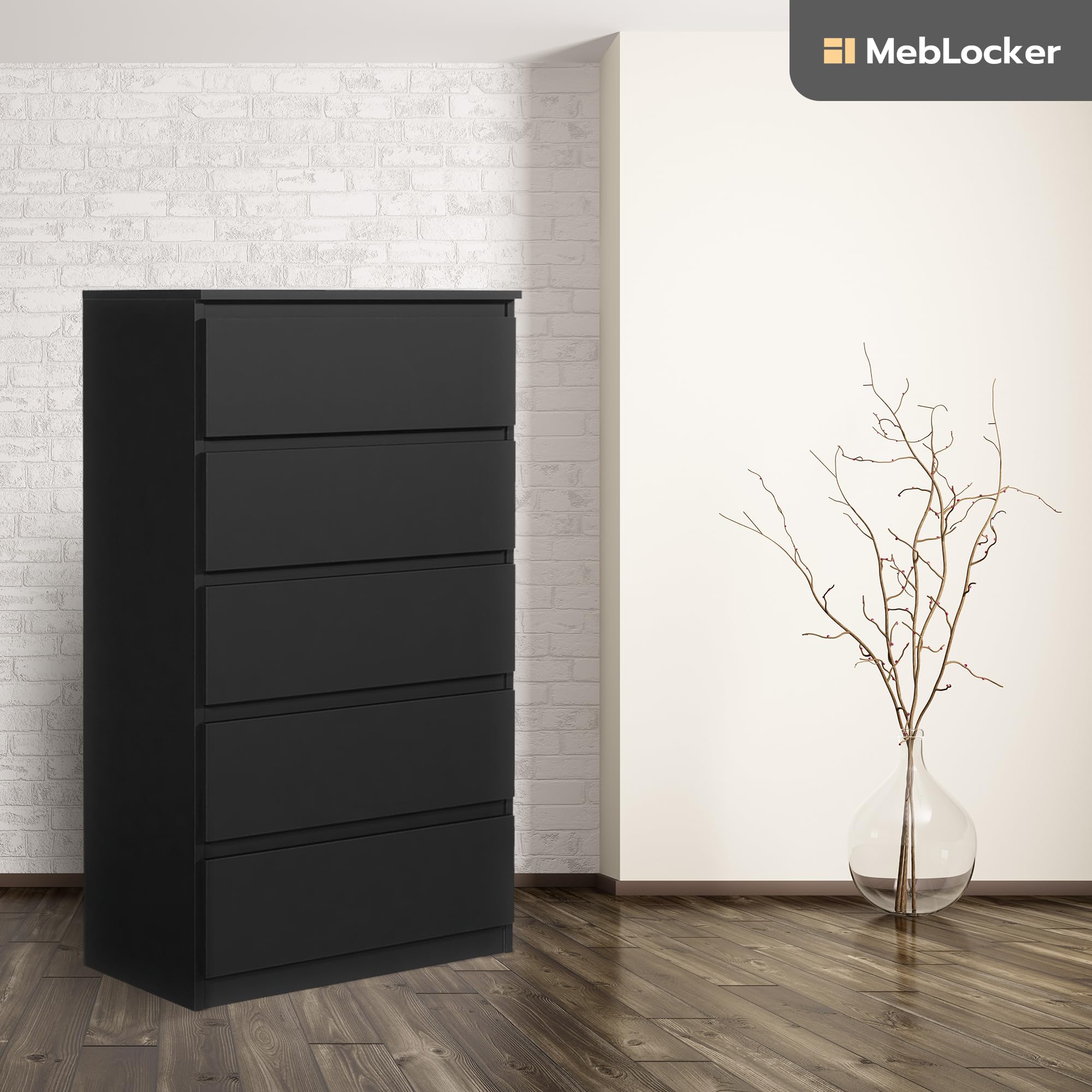 Cassettiera con 5 Cassetti - Settimino 39x70x125 cm - Cassettiera Salvaspazio per la Camera da Letto e Soggiorno - Armadio con Cassetti dal Design Moderno - Nero