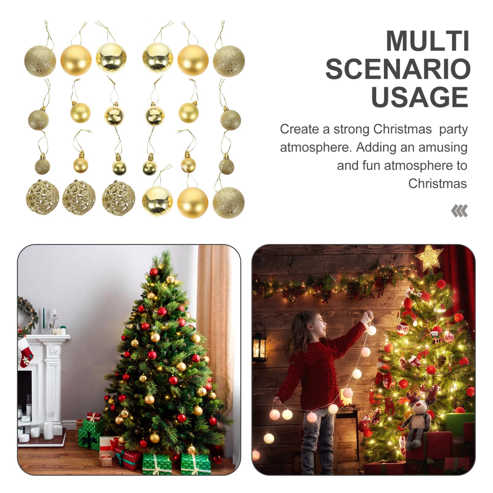 Zerodeko Caja de 100 Bolas Doradas Colgantes para Árbol de Navidad, Adornos Festivos de Plástico Creativos para Ambiente Familiar