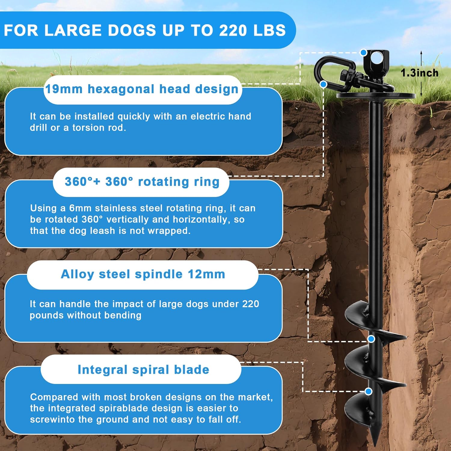 Unleash Freedom: The Ultimate 360° Swivel Dog Tie Out for Large Breeds