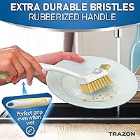 Vista 6 de Juego de 5 cepillos para platos con soporte, cepillos de cocina con mango largo antideslizante para limpieza, fregador, lavavajillas, platos, Baige