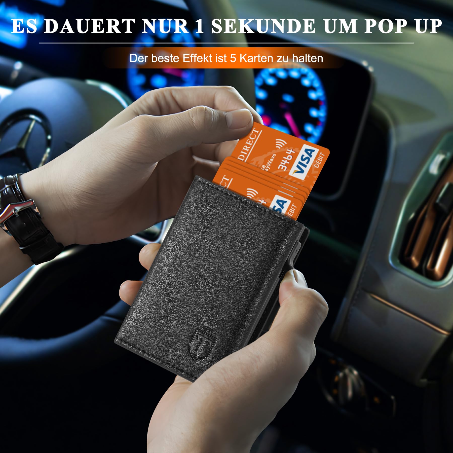 TEEHON Portafoglio Uomo Slim, Portacarte in Pelle con Protezione RFID, Porta Carte di Credito Uomo Piccolo, Porta Tessere con Portamonete e Scomparti Banconote - Confezione Regalo - NERO