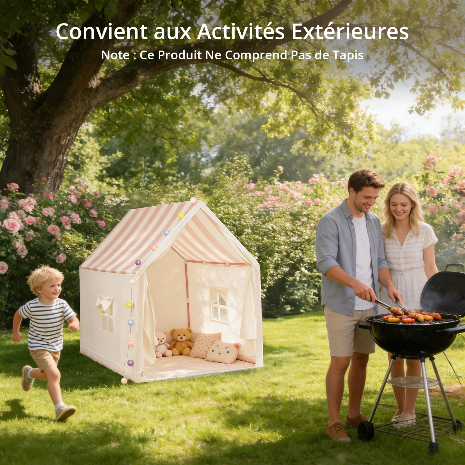 Anbte Tente de Jeu pour Enfants, Rayure Rose, pour Tout-Petits dès 3 Ans | Spacieuse et Portable, Montage Facile, Maison de Jeu Filles et Garçons Intérieur et Extérieur, avec Lumière