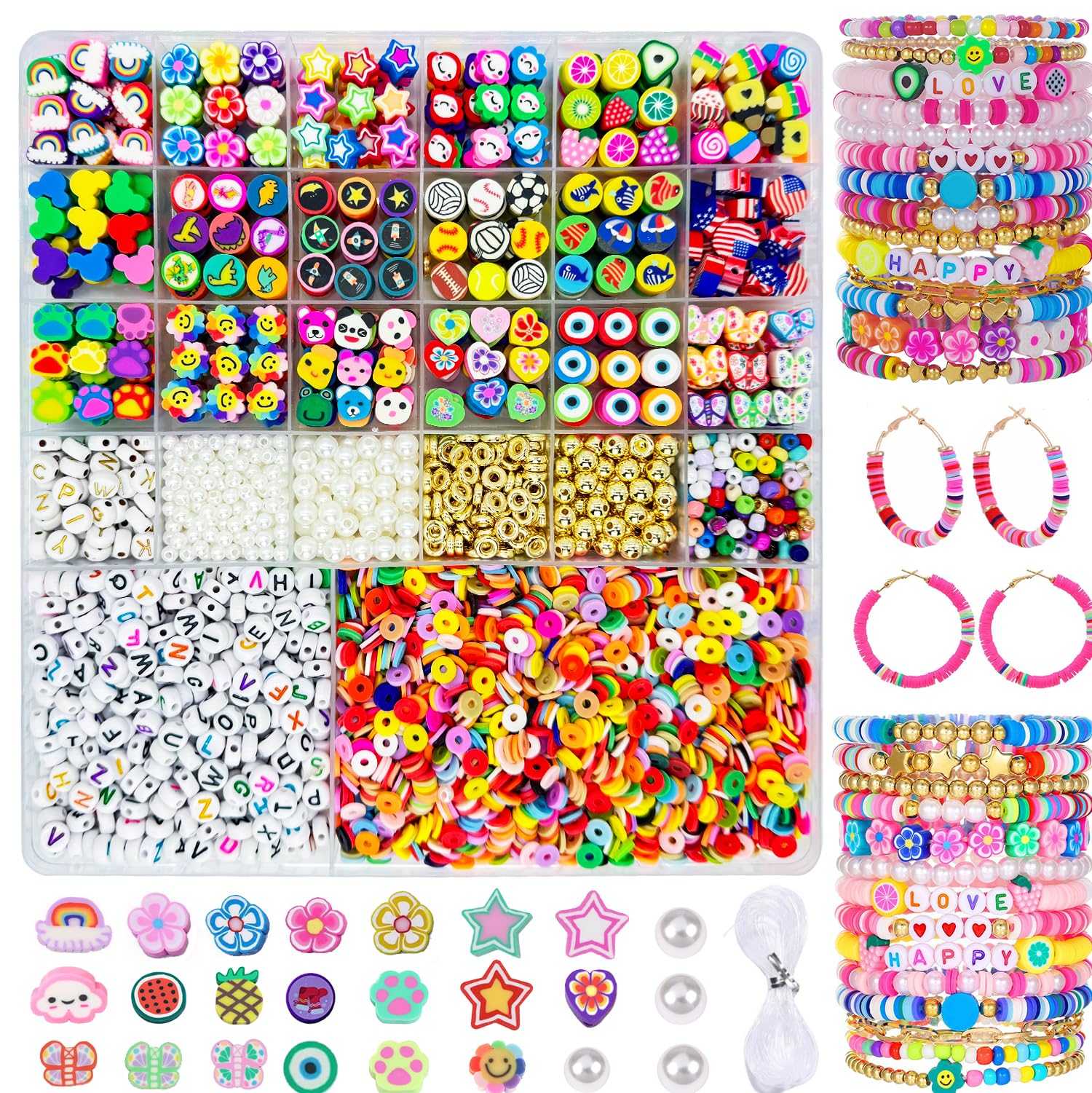 LYMOOR 2500pcs Bracelet Making Kit, Cute Fun Clay Beads Charms Letter for Jewelry Necklace Earring Making, DIY Arts Crafts, Birthday Friendship Gifts for Women Girls