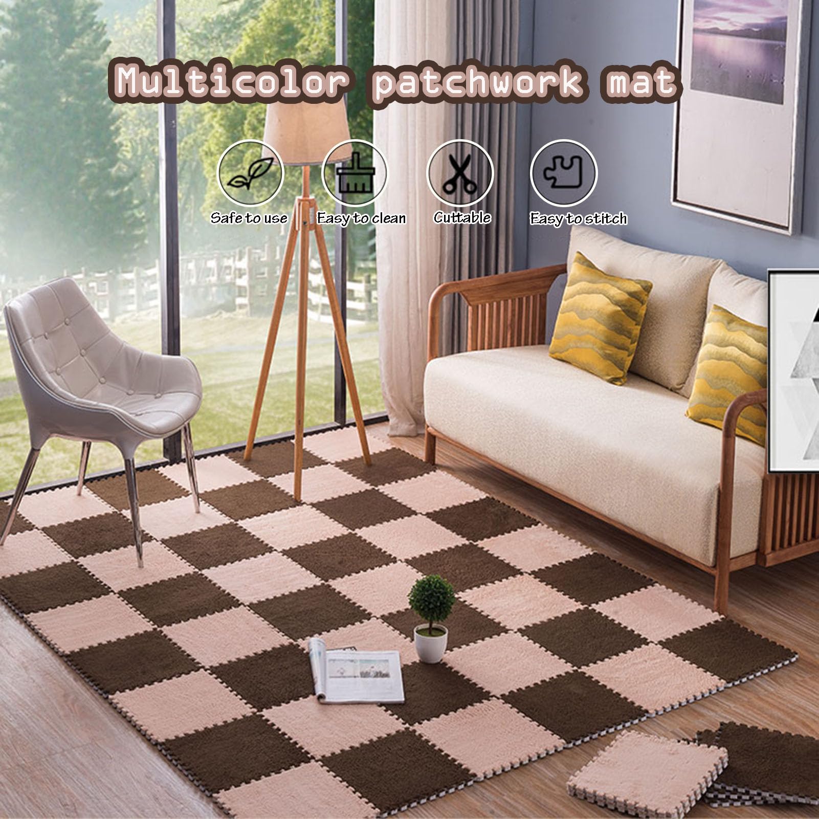 Weiche Schaumstoff-Teppichfliesen – 10 Stück, 30 x 30 cm, Flauschige, ineinandergreifende Teppiche, rutschfeste Matten für Wohn- und Schlafzimmer, Weiß & Grau, Puzzle-Spielmatte, 1 cm dick