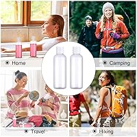 Vista 7 de 50 botellas pequeñas de viaje de 3.4 onzas, botella vacía para apretar, recipiente transparente para champú recargable con 2 embudos para líquidos