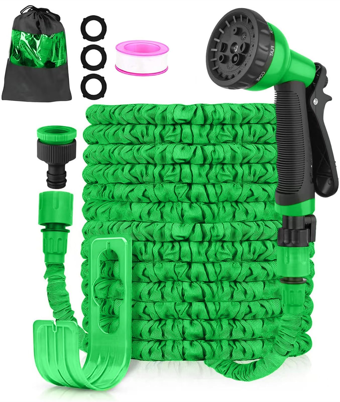 LINGKY 75FT Expandable Garden Hose Pipe - Flexible Water Hose with 3/4", 1/2" Fittings, Expanding Magic Hose, Garden Hose with 8 Function Spray Nozzle, Latex Core Hosepipe Anti-Leakage