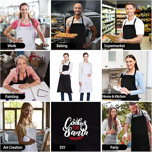 Miniatura 6 de 1 paquete de delantales 100% algodón con 2 bolsillos para cocinar, cocinero, cocina, delantal ajustable para mujeres y hombres, negro