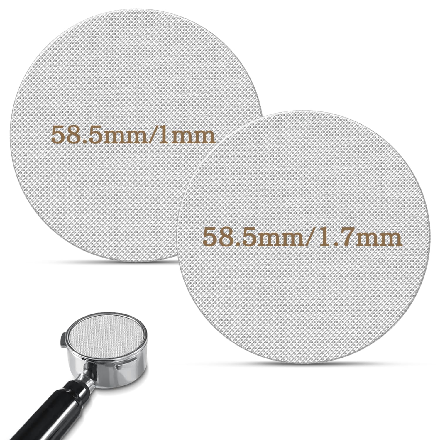 Tarana Puck Screen 58.5 mm, Pack of 2 Espresso Strainer for Portafilter, 1 mm/1.7 mm Thick Sintered Coffee Filter, 150 μm Coffee Puck Strainer, Stainless Steel 316 Reusable Puck Filter