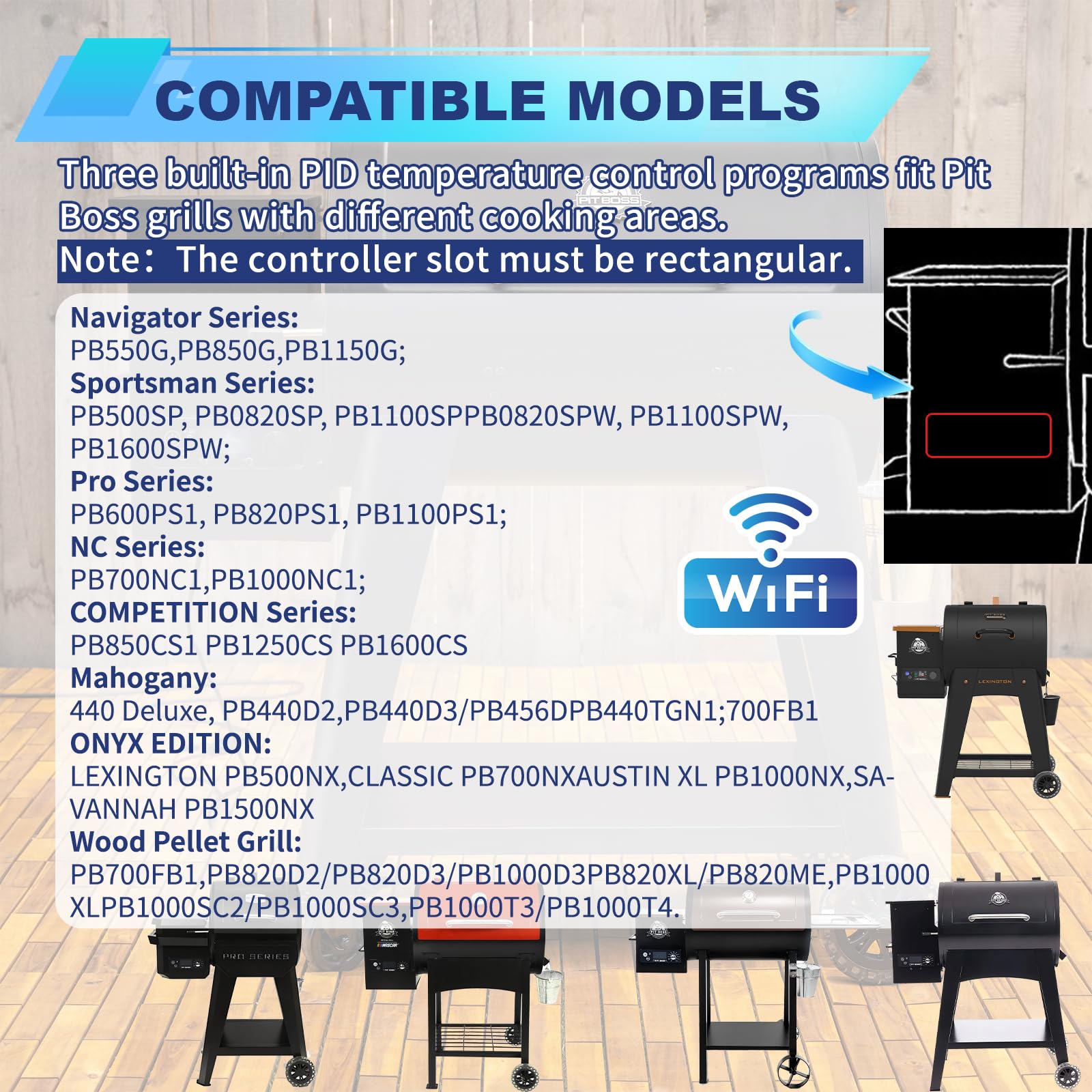 Placa de control rectangular WiFi PID de repuesto con APP Smart Control para parrillas de pellets Pit Boss 440-1600, compatible con Navigator, caoba, competición, Sportsman, Onyx Edition, Pro Series