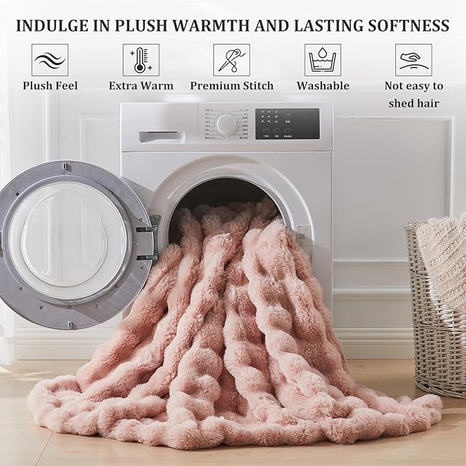 Faux Fur Throw Blanket for Couch, Cozy Fuzzy Fluffy Soft Plush Thick Bubble Sherpa Blanket for Sofa Bedroom Living Room, Mothers Day Birthday Gifts for Women Home Decor