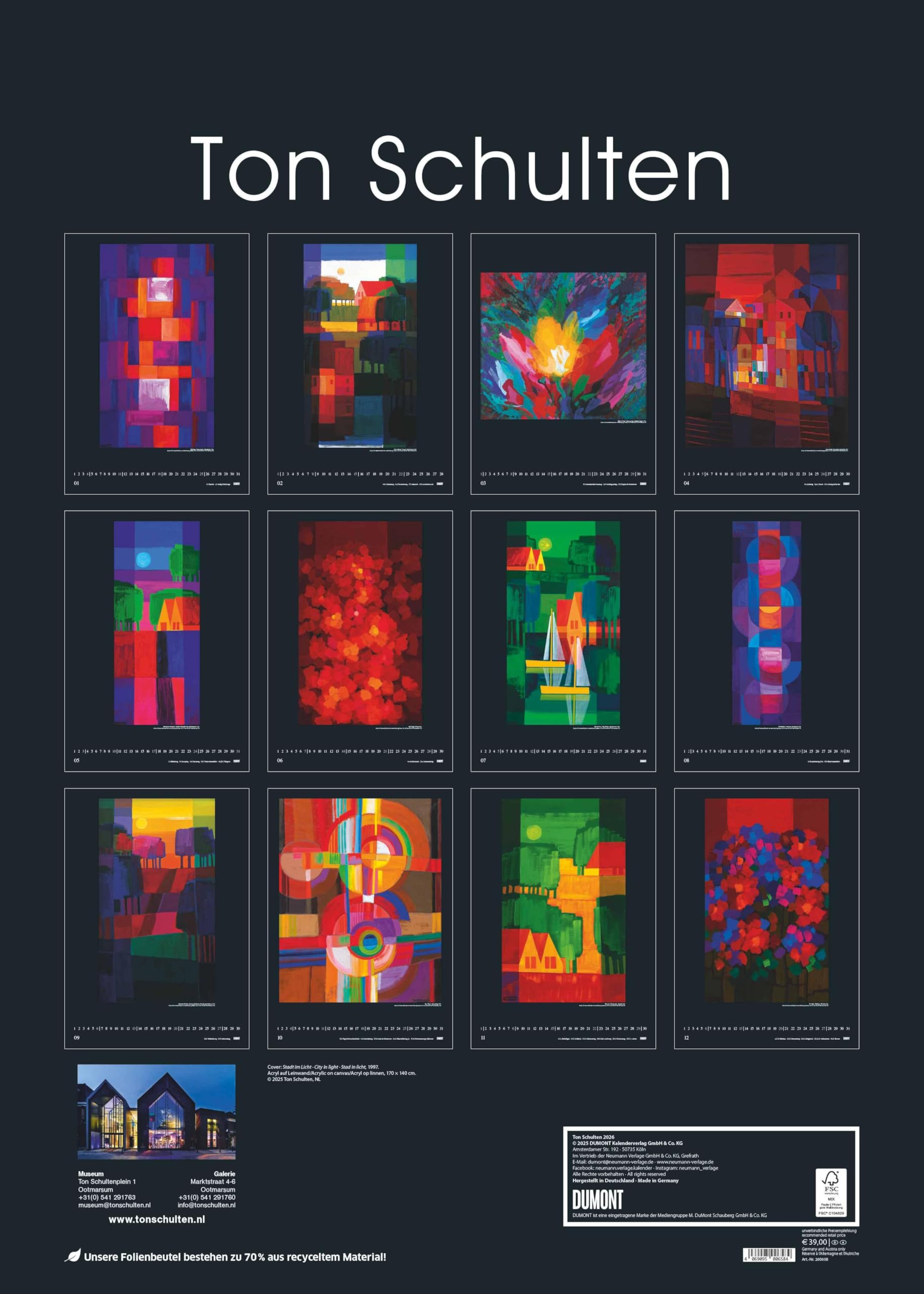 DUMONT - Ton Schulten 2026 – Kunst-Poster-Kalender 50 x 70 cm, Wandkalender mit farbenstarken Landschaftsmosaiken für Kunstliebhaber