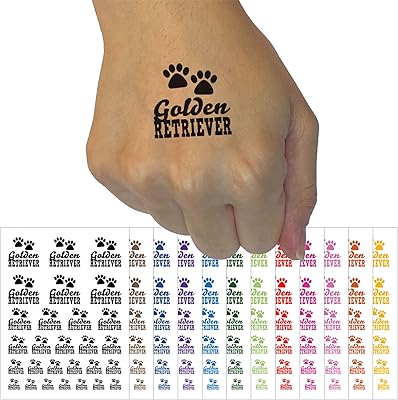 Golden Retriever Dog Paw Prints Fun Text Temporary Tattoo Water Resistant Fake Body Art Set Collection - Light Pink (One Sheet)