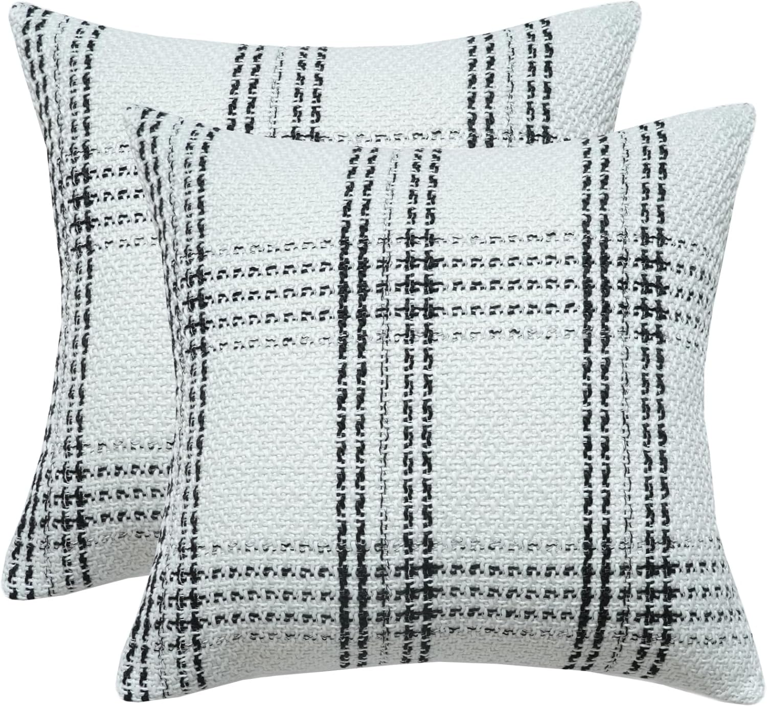 Black and White Tartan Throw Pillow Covers 20x20 inch Set of 2 Knitting Plaid Pillow Cases Farmhouse Cushion Covers for Sofa Couch Living Room