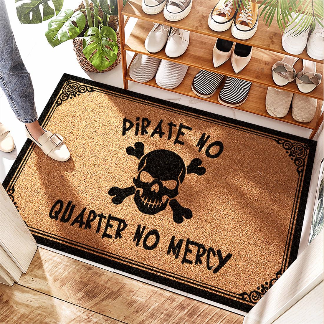 Paillasson coco Pirate 50x80cm tapis de porte entrée PVC lourd