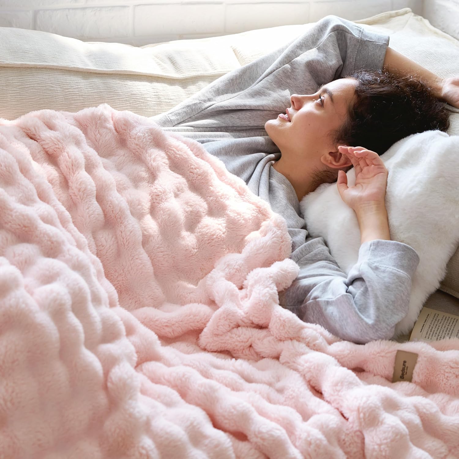 Bedsure 3D Fleece Bubble Blanket for Couch - GentleSoft Pink Twin Blanket for Sofa Bed Room Decor - Luxury Soft Cozy Valentines Day Gifts for Her, Lightweight, All Seasons, Crystal Pink, 60"×80" - Image 9