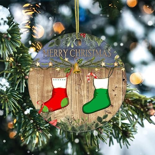 Miniatura 2 de Cheyan Divertidas medias de Navidad Adorno de porcelana de Navidad Decoraciones para el hogar Colgantes de Navidad Grano de madera Árbol de Navidad