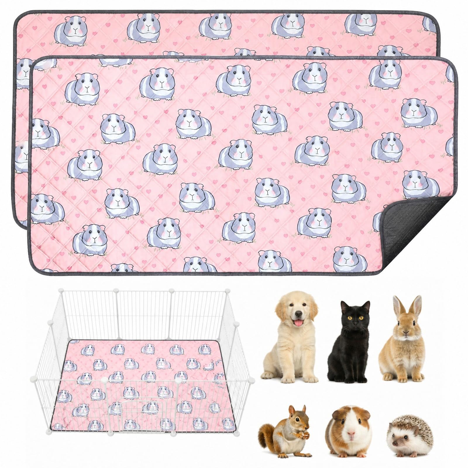 2 Pack Guinea Pig Cage Liners, Guinea Pig Pee Pads Bedding Mats,120x60cm