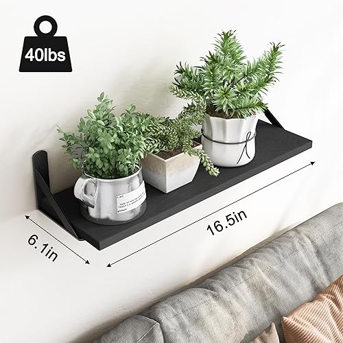 Miniatura 3 de YGEOMER 16.5 Inch Floating Shelves for Wall, Farmhouse Wall Shelves for Bedroom, Bathroom Storage, Living Room and Kitchen Decor (Set of 6 Black)