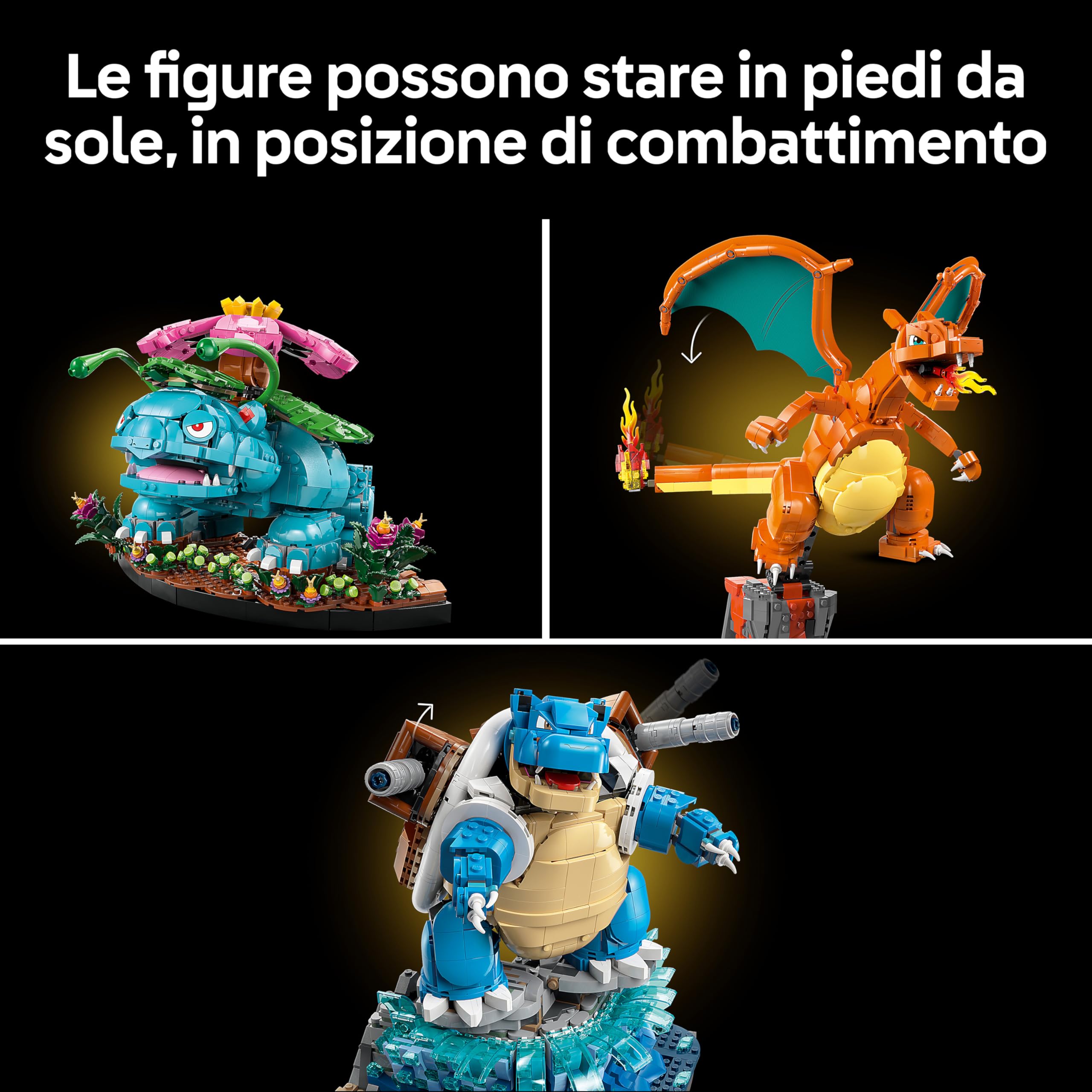LEGO Pokémon Venusaur, Charizard e Blastoise - Kit di Modellismo 3D per Adulti - 3 Action Figure di Anime come Decorazione per la Camera o per la Scrivania - Idea Regalo da Collezione per Fan - 72153