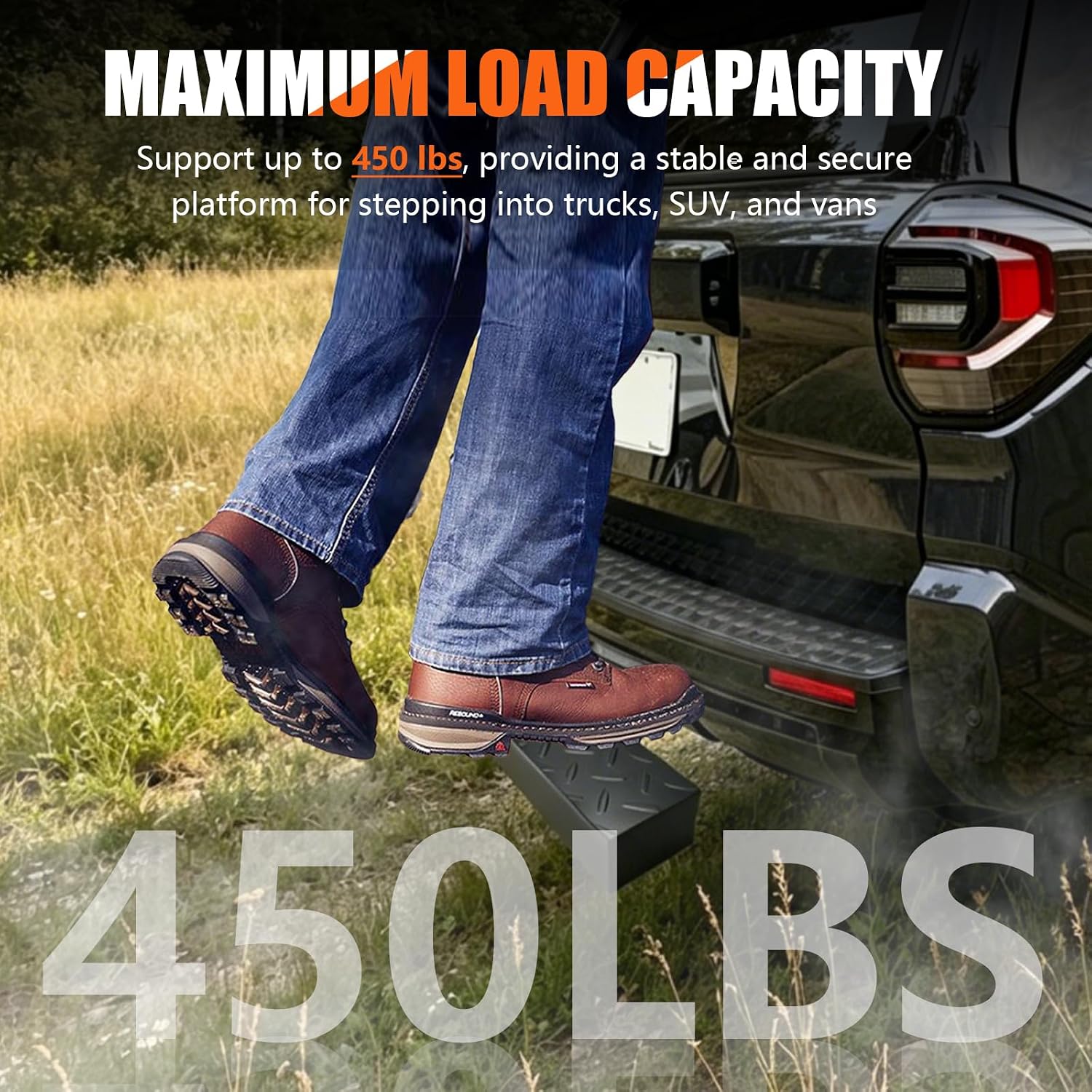 Chelhead Heavy Duty Trailer Hitch Step for 2’’ Receiver Non-Slip Steel Platform Rear Bumper Protection & Truck Bed Step 450 LBS Capacity Compatible with Pickup, Truck, SUV, Van