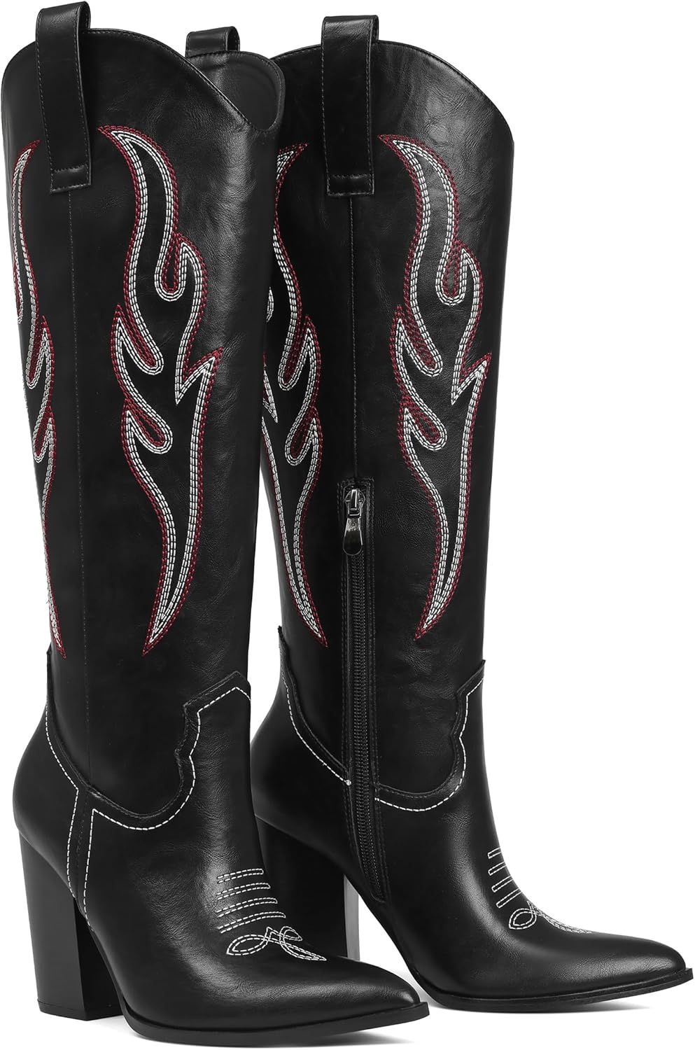 Celbreez Cowboy Boots for Women Cowgirl Boots Women Suede Knee High Boots Rhinestones Embroidered Western Boots Pointed Toe Chunky Heel Side Zip Festival Country Concert Shoes - Image 7