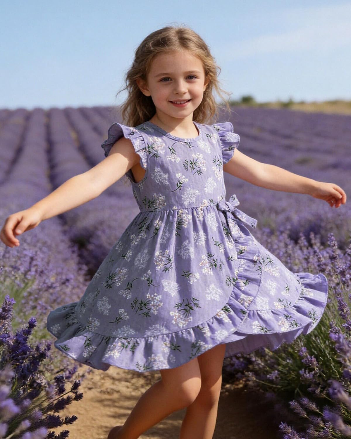 YALLET Toddler Girl Dress Floral Flutter Sleeve Ruffle Hem Sundress 12M-5T