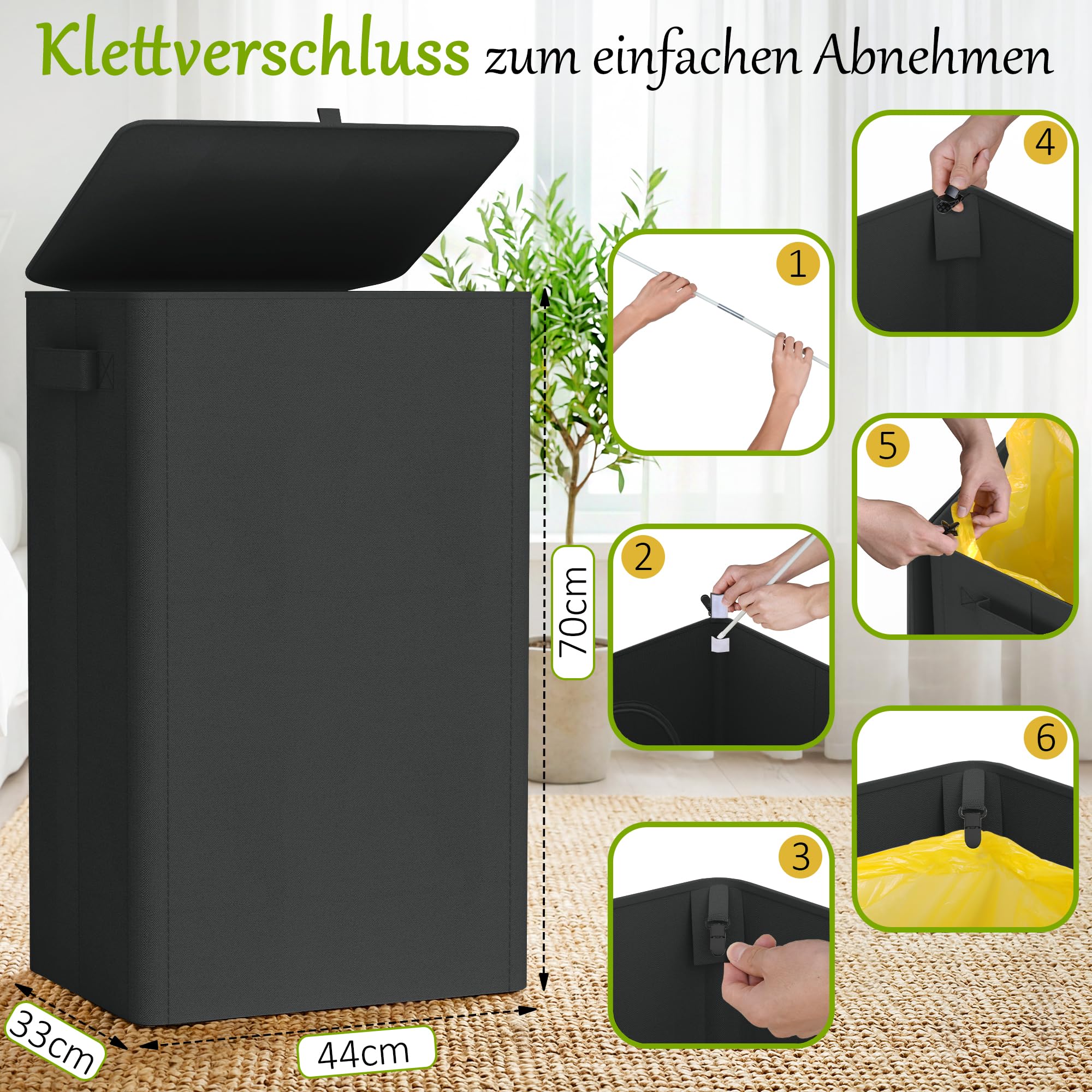 iEGrow Gelber Sack Ständer Mülleimer 100L, Mülleimer mit Deckel, Müllsackständer für Gelbe Säcke, Reißverschlussdesign zum einfachen Entfernen, Behälter für Küche & Haushal [Ohne Müllsäcke]