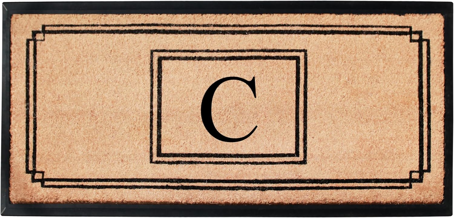A1HC Natural Coir Monogrammed Doormat for Outside Entrance, Heavy Duty, Low Profile, Anti-Shed Treated Front Door Mat, Easy to Clean, Long Lasting Entryway Doormats - 24"x48"