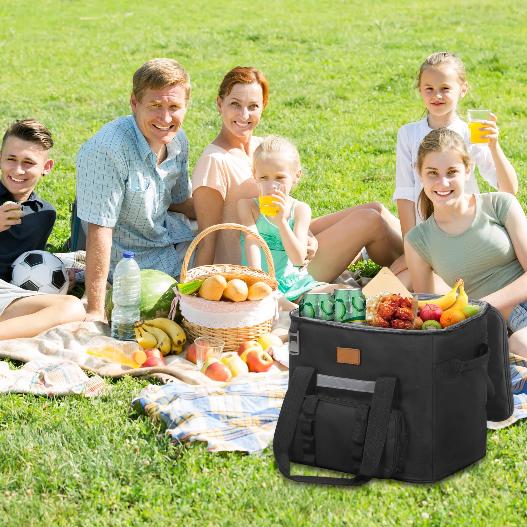 REDCAMP Grand sac isotherme de 40 l avec poche avant et décapsuleur, sac isotherme XL étanche pour l'extérieur, le camping, le transport des aliments, noir