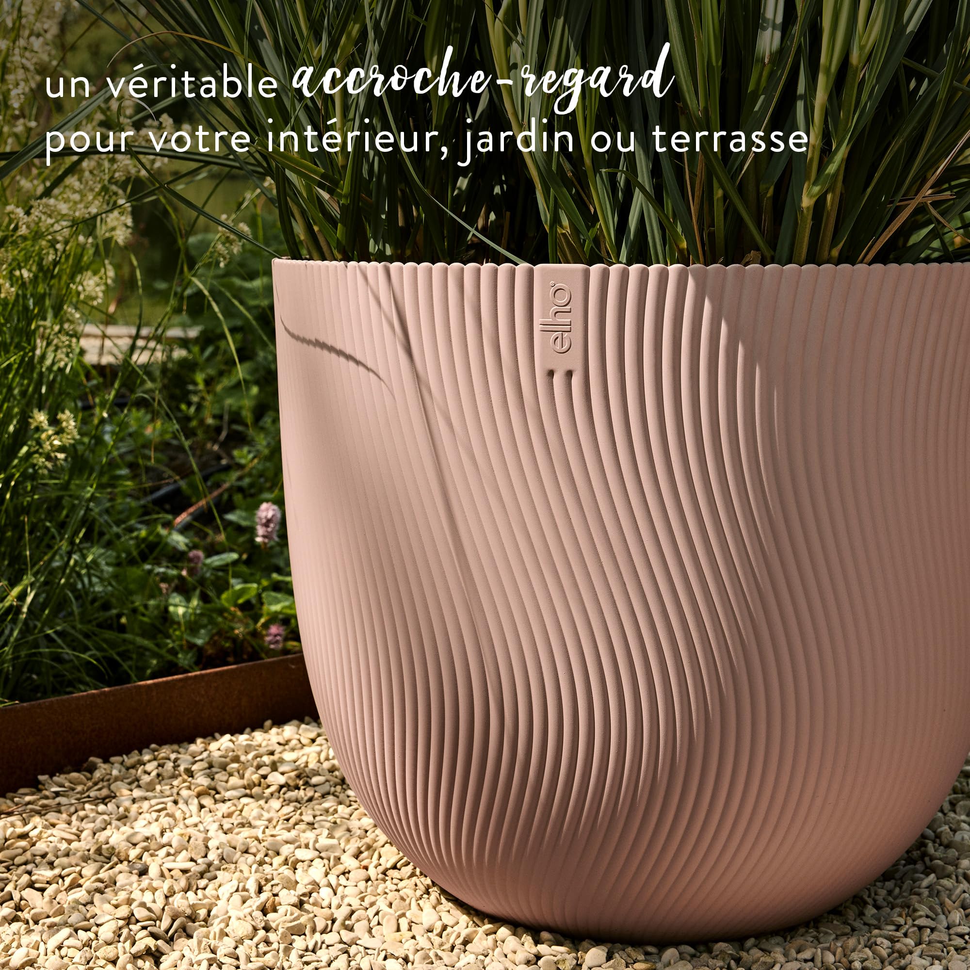 Elho Sereh Round 30 - Pot de Fleur - Interieur & Extérieur - Plastique 100% Recyclé - Ø 29.5 x H 25.3 cm - Cool Clay