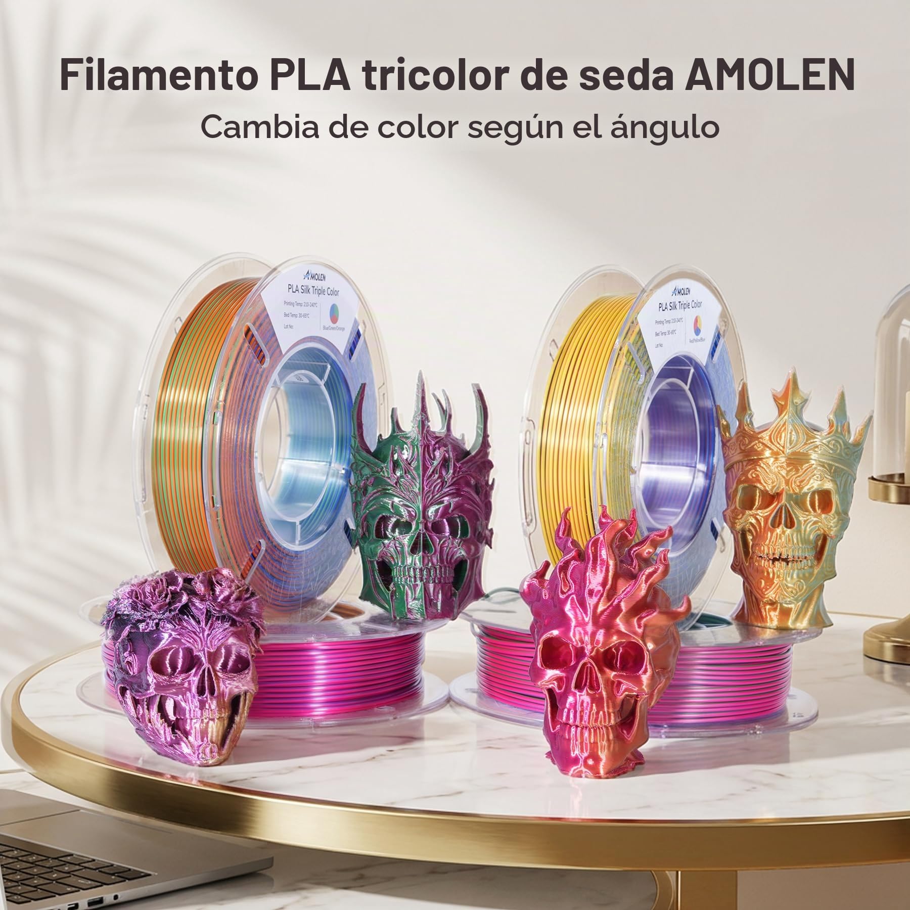 AMOLEN Filament PLA Filamento para Impresora 3D de Madera Oscura, Filamento PLA de 1,75 mm, Precisión Dimensional +/- 0,02 mm, 200 g x 4 bobinas