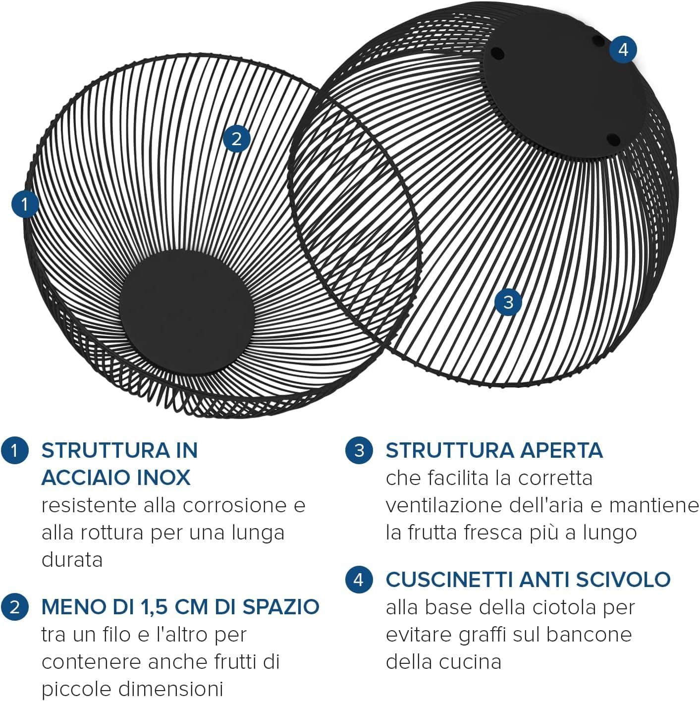 IPEA Metalowy kosz na owoce - Nowoczesny i elegancki design - kosz na owoce, owoce cytrusowe, orzechy, żywność - otwarty stojak na owoce - czarny