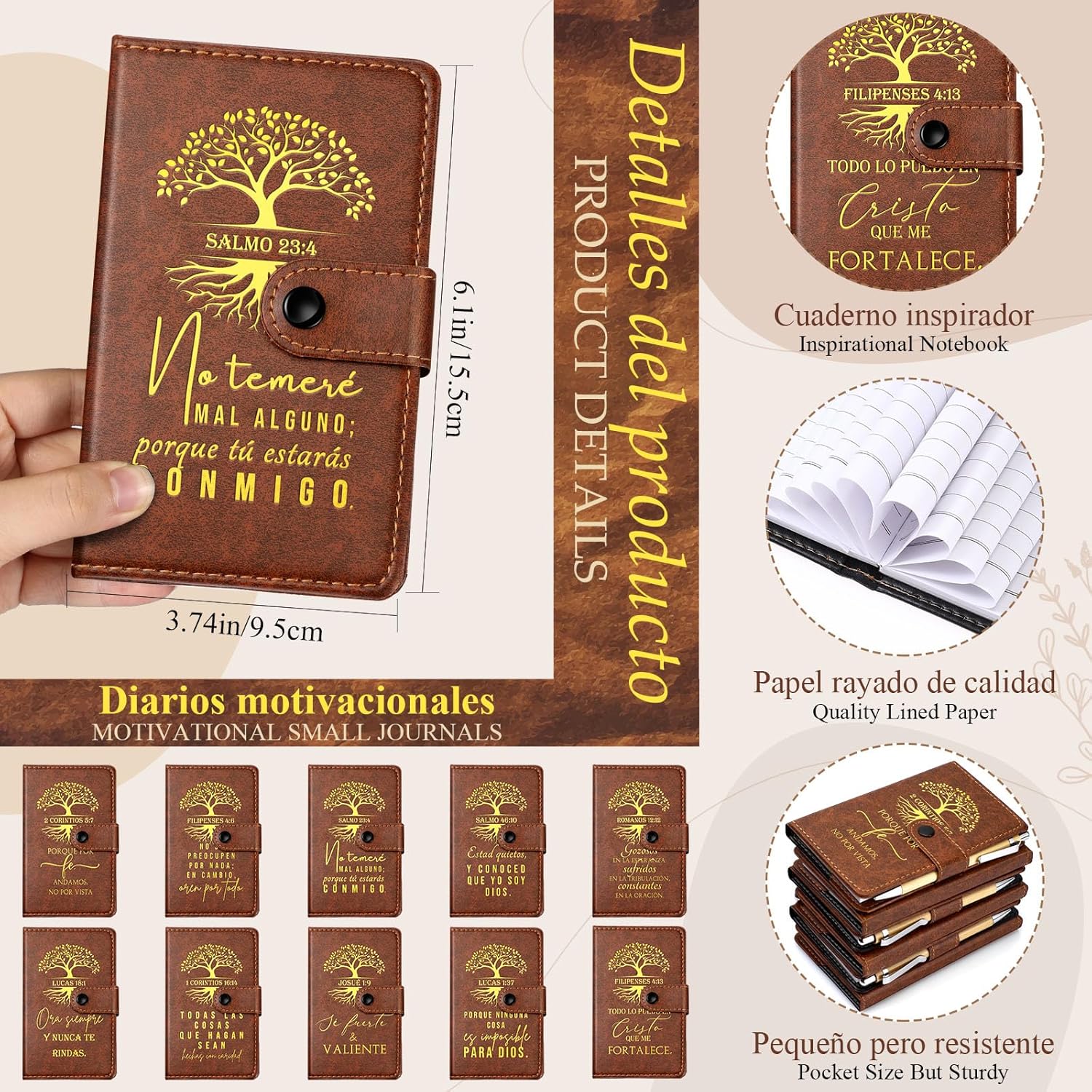 Spakon 60 Pcs Christian Gifts Bulk Leather Prayer Journal Religious Inspirational Notebook with Bible Verse Pens Easter Gift for Coworker Women Men Church Members Holy Week (Spanish Tree of Life)
