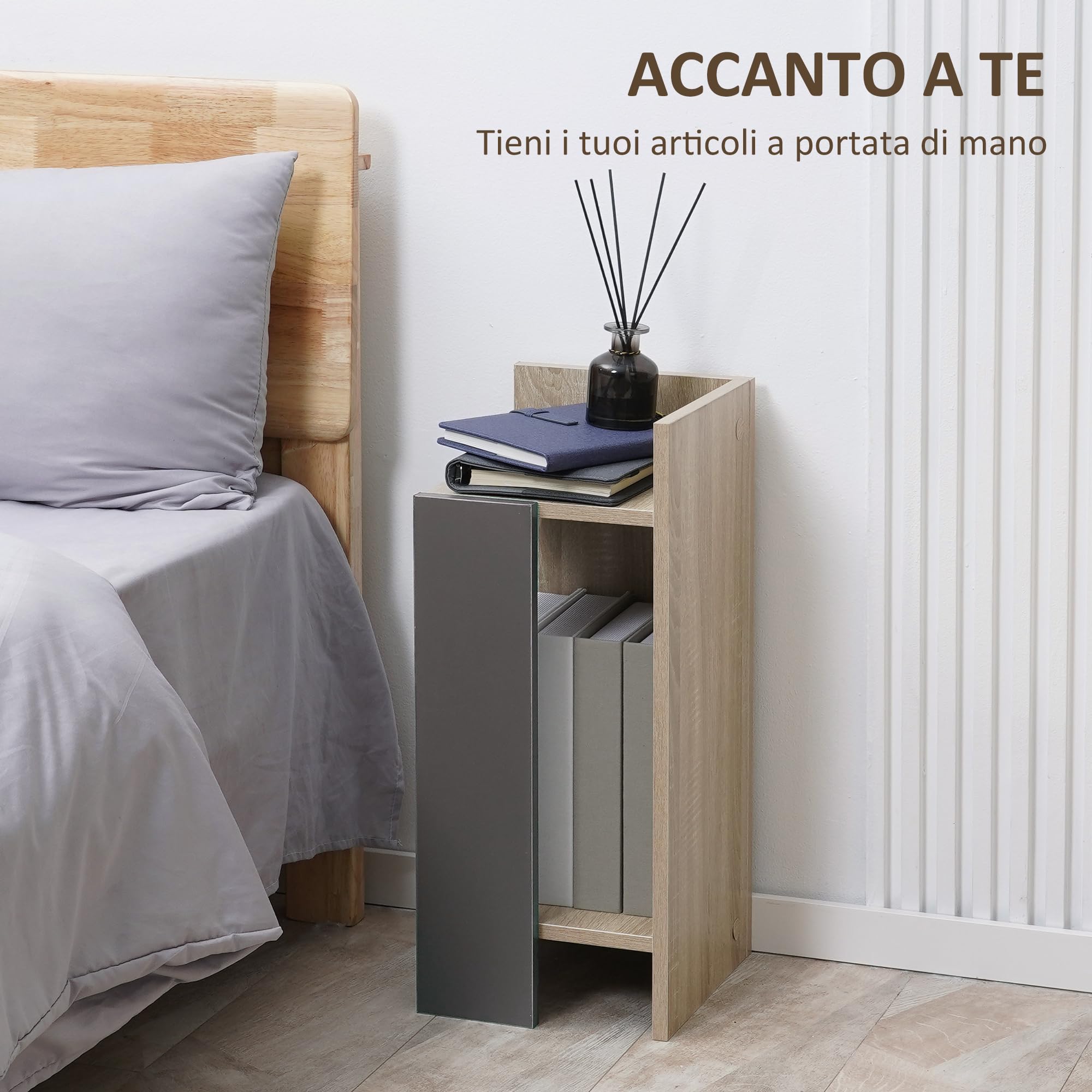 HOMCOM Comodino Moderno con Ripiano Aperto 27x25x60 cm Grigio