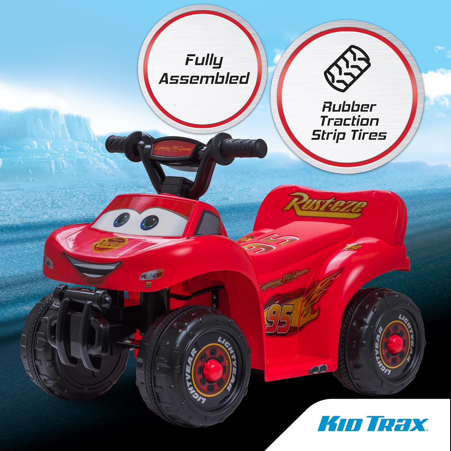 Kid Trax Toddler Disney Cars Quad Ride On Toy, Kids 1.5-3 Years Old, 6 Volt Battery and Charger Included, Max Weight 45 lbs, Lightning McQueen Red