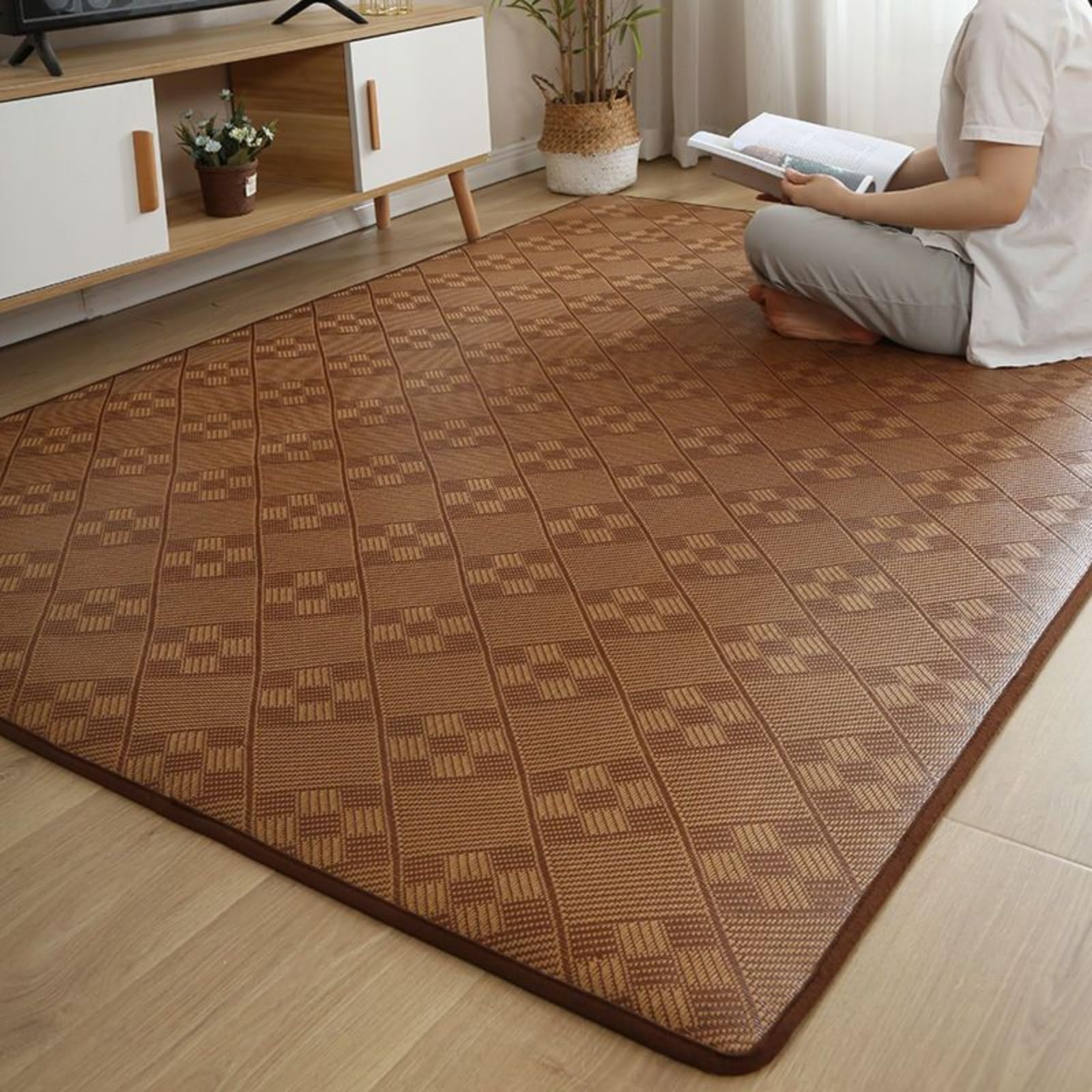Tatami Futon Giapponese Pieghevole, Materassino Da Pavimento In Rattan Estivo Traspirante, Tappeto per Meditazione, For Dormire, Sedersi, Yoga(Brown A,100 x 200 cm)