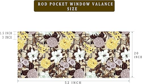 Miniatura 2 de Cenefa de cocina con aislamiento térmico y flores amarillas, cenefa de cornisa, 52 x 18 pulgadas, bolsillo para barra, tratamiento de ventana