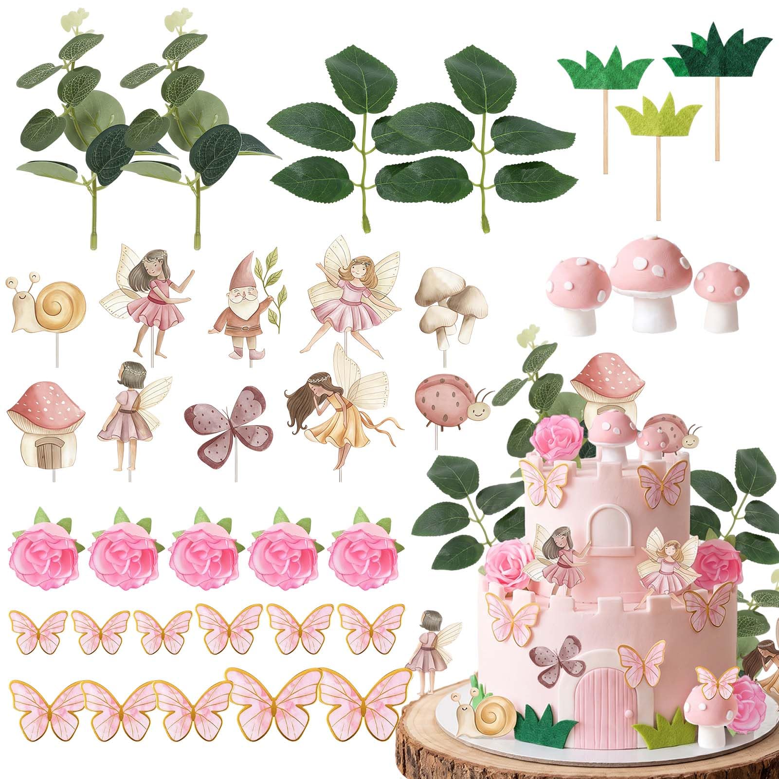 36 Pcs Fairy Cake Topper- Flower Mushroom House & Butterfly Cake Decoration