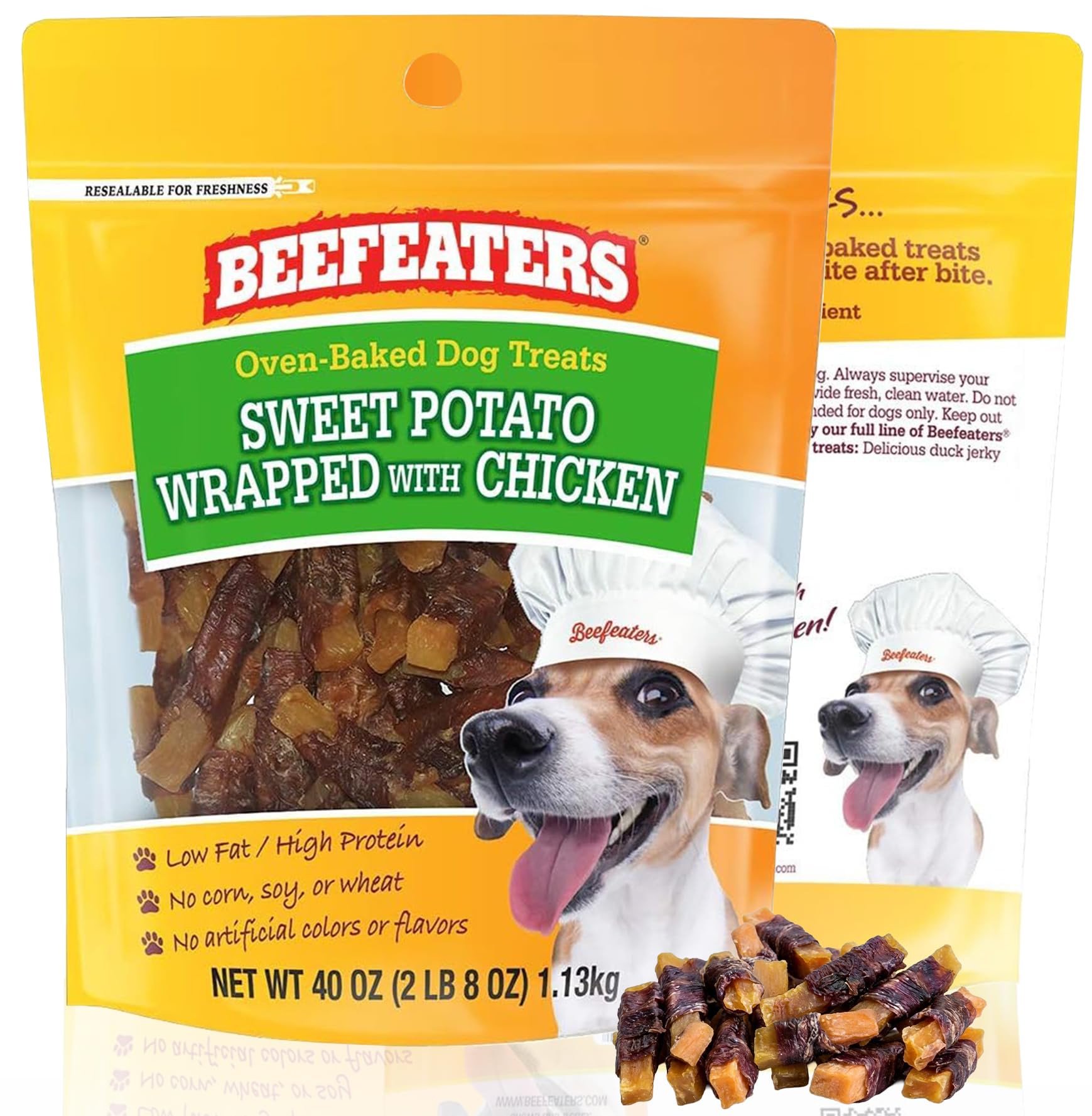 Beefeaters Dog Treats Sweet Potato Chews 40 oz Resealable Bag | Rawhide-Free Jerky Chews | Grain-Free Dog Treats, Gentle Chew | No Corn, Wheat or