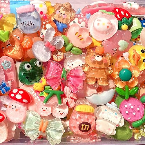 Miniatura 4 de Juego de 120 piezas de dijes de slime aleatorios a granel, kit de fabricación de manualidades de resina con parte trasera plana, suministros para