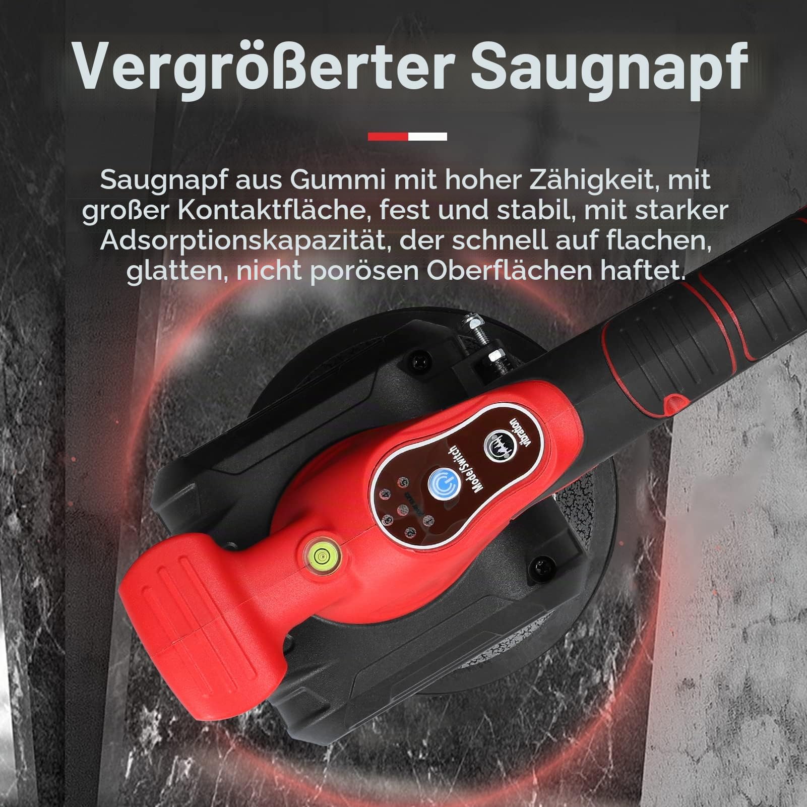 Geevorks Fliesenverlegemaschine, Akku Fliesenrüttler, Wiederaufladbare Fliesenvibrator, Saugnapf-Belastbarkeit max.100kg, 21V Fliesenlegermaschine, 5 Geschwindigkeiten(2 Batterien)