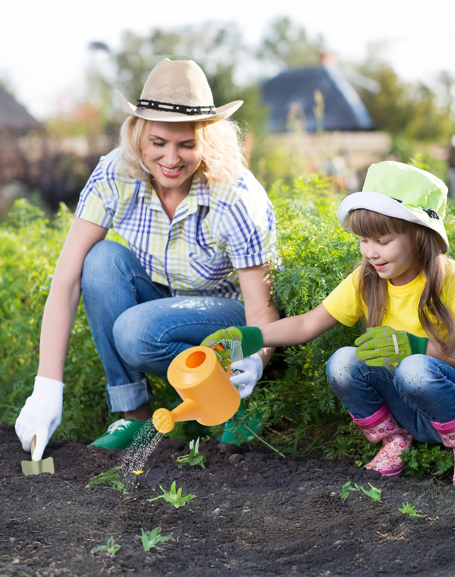 ROBOTIME Set di attrezzi da giardinaggio per bambini, 18 pezzi, kit di attrezzi da giardino per bambini con annaffiatoio, guanti, grembiule e cappelli, borsa degli attrezzi e set di metallo, regalo