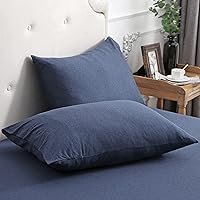 PURE ERA Jersey Knit Pillowcases Set of 2 - 100% T-Shirt Cotton Super Soft Breathable, Standard 20x26 Heathered Navy Blue