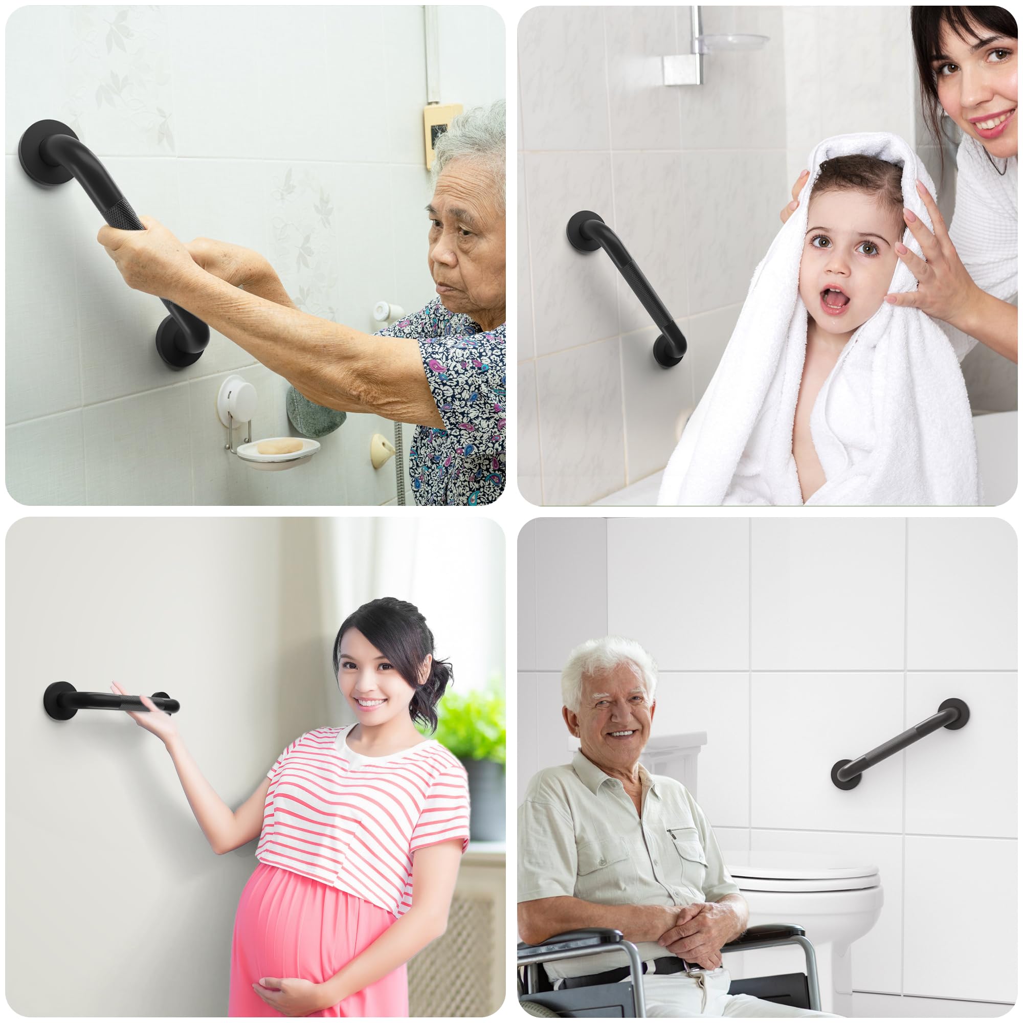 Lot de 2 barres d'appui moletées pour douche - 30,5 cm - Conforme à la norme ADA - 226,8 kg - Pour salle de bain, baignoire, douche, toilettes