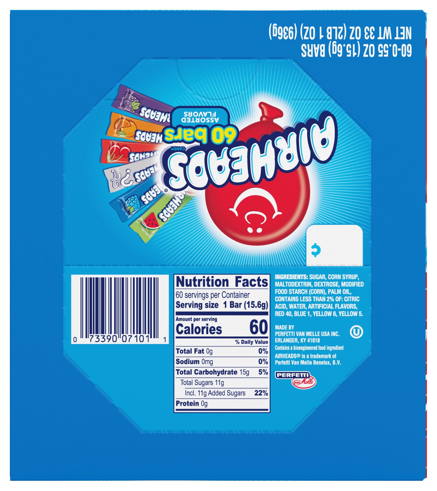 Airheads Candy Bars, Variety Bulk Box, Chewy Full Size Fruit Taffy, Gifts, Holiday, Parties, Concessions, Pantry, Non-Melting, Party, 60 Individually Wrapped Full Size Bars (Pack of 2)