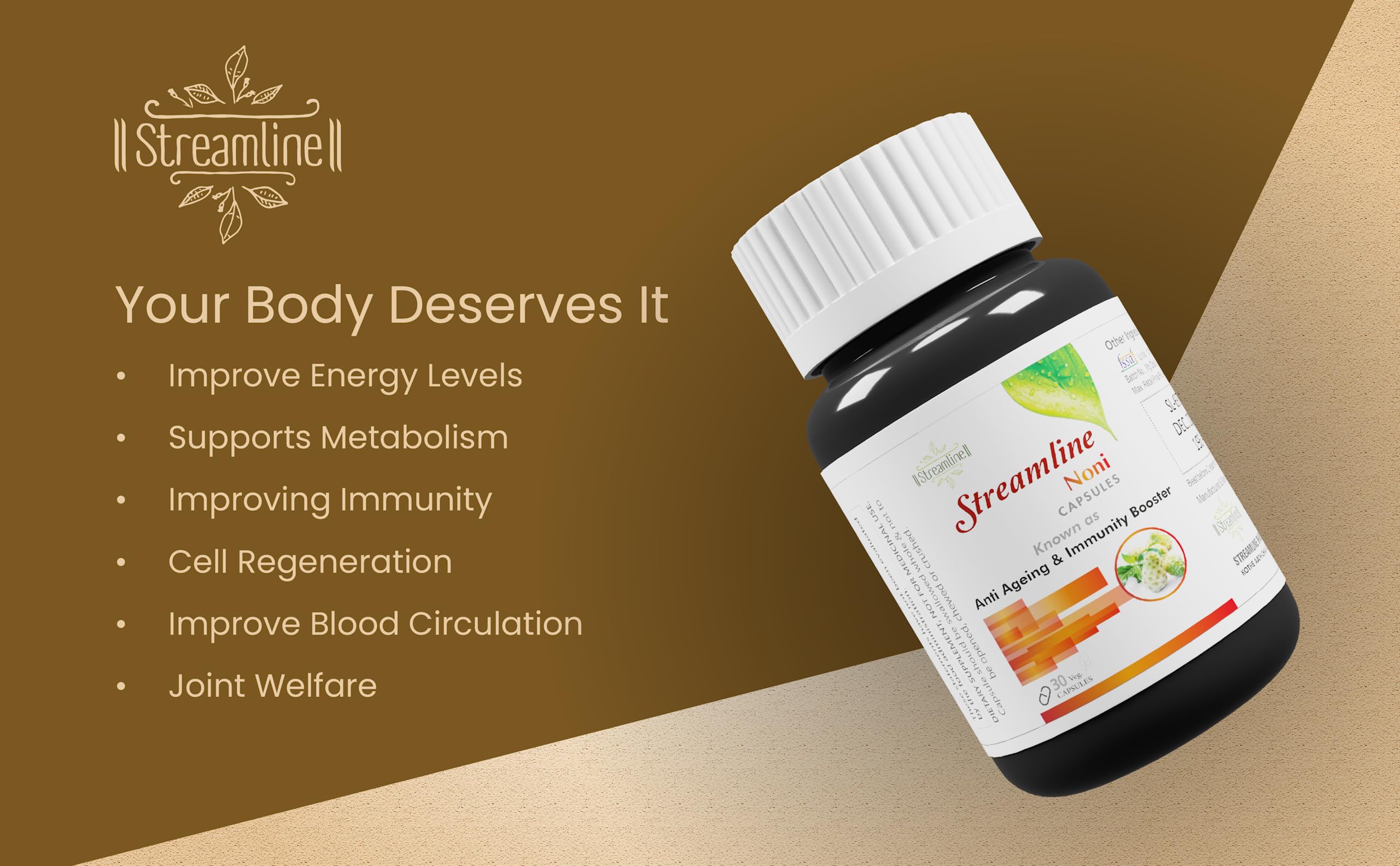 Streamline Noni Capsules 500mg - | Good For Body Detoxifier, Immunity Booster, Joint Pain Relief, Restful Sleep | 30 Veg Capsules for Men & Women - 30 Veg capsules 3