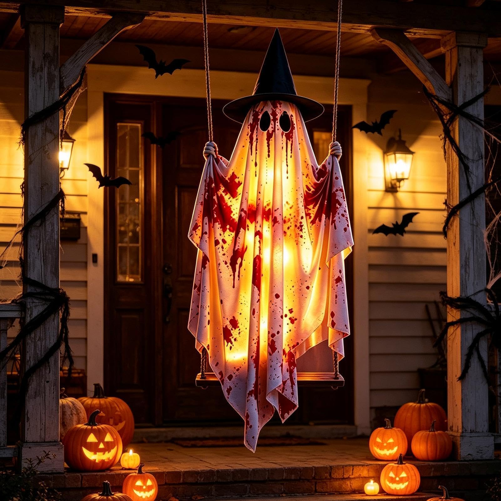 Decorazioni Halloween Fantasma Da Esterno Ornamento Luminoso Per Giardino | Ornamento Fantasma Dondolante Appendibile per Giardino Portico Cortile Patio Ramo d'Albero Grondaia Festa Casa Appartame