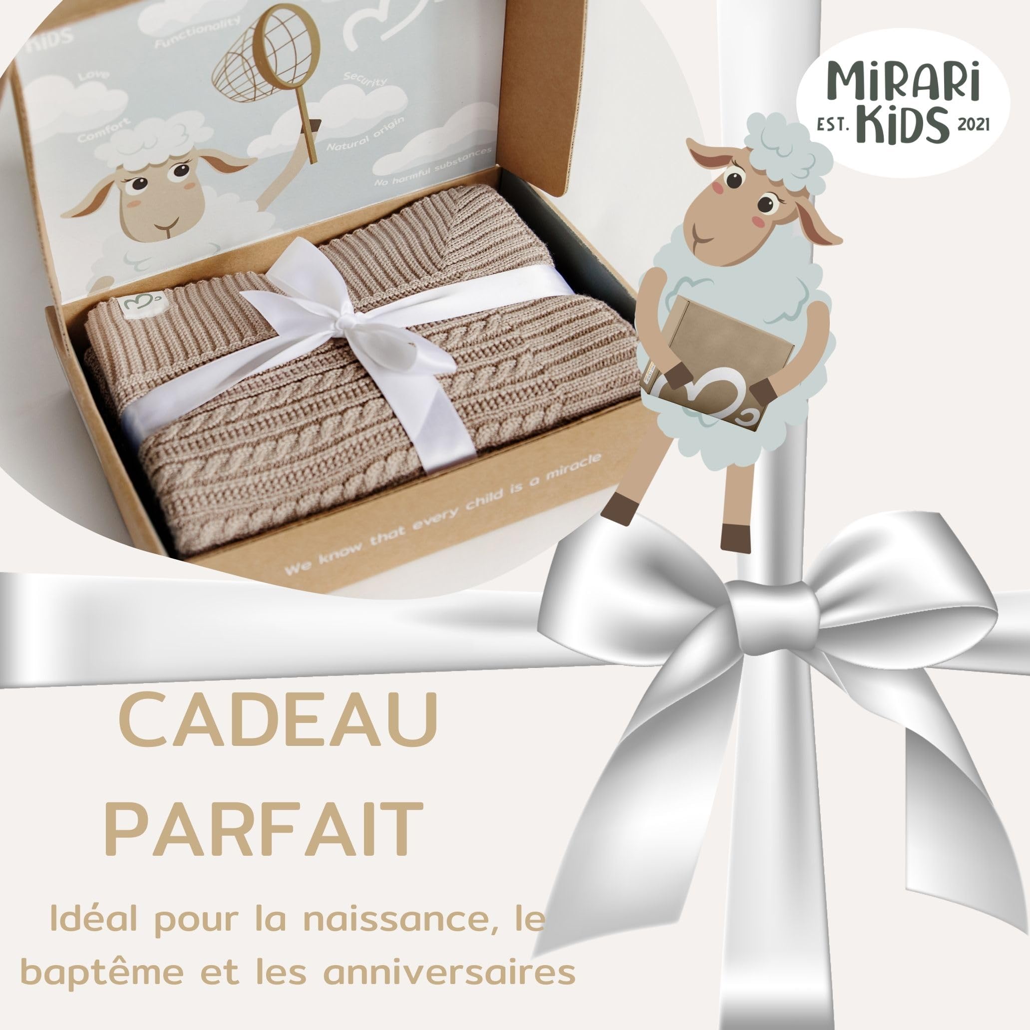 Couverture pour bébé en 100 % laine mérinos – Couverture douillette pour bébé 75 x 100 cm – Couverture en laine pour poussette – Cadeau de naissance fille – Indispensable – Couverture pour