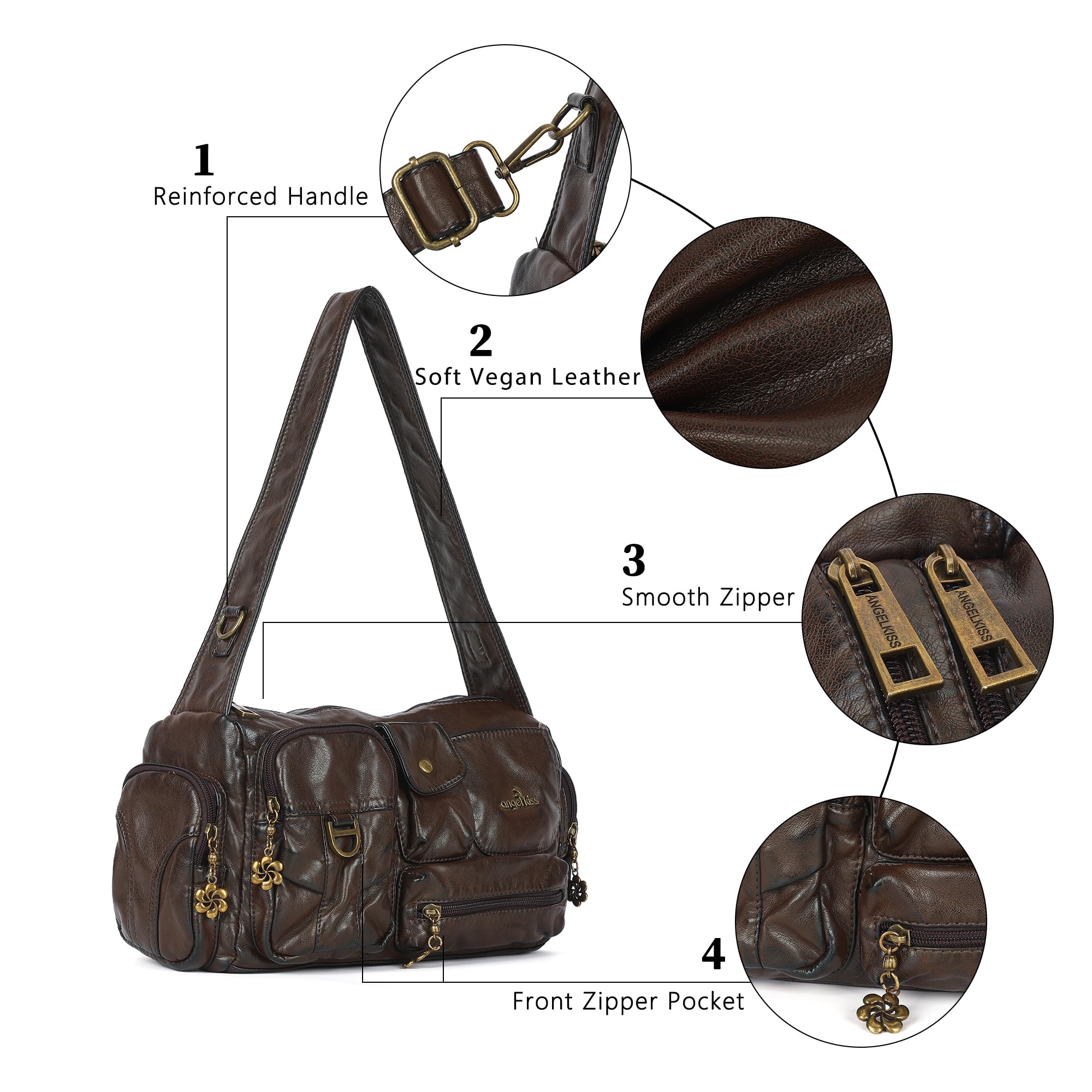 Angel Kiss Hobo Bags - Borsa a tracolla da donna, stile vintage, con tracolla regolabile